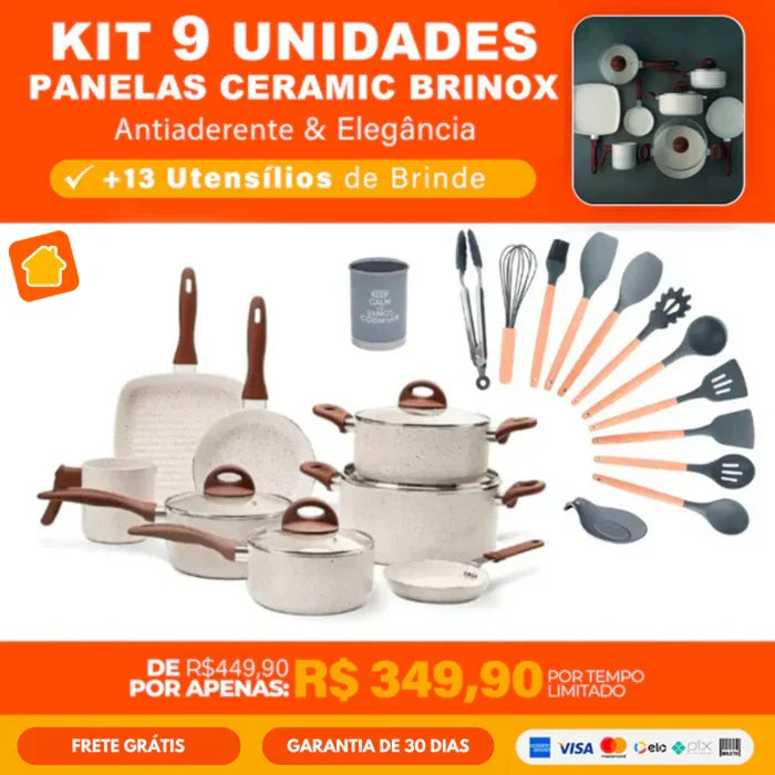 Jogo Completo 9 Panelas Ceramic Вrіnох® Life Smart Plus + 13 Utensílios de BRINDE
