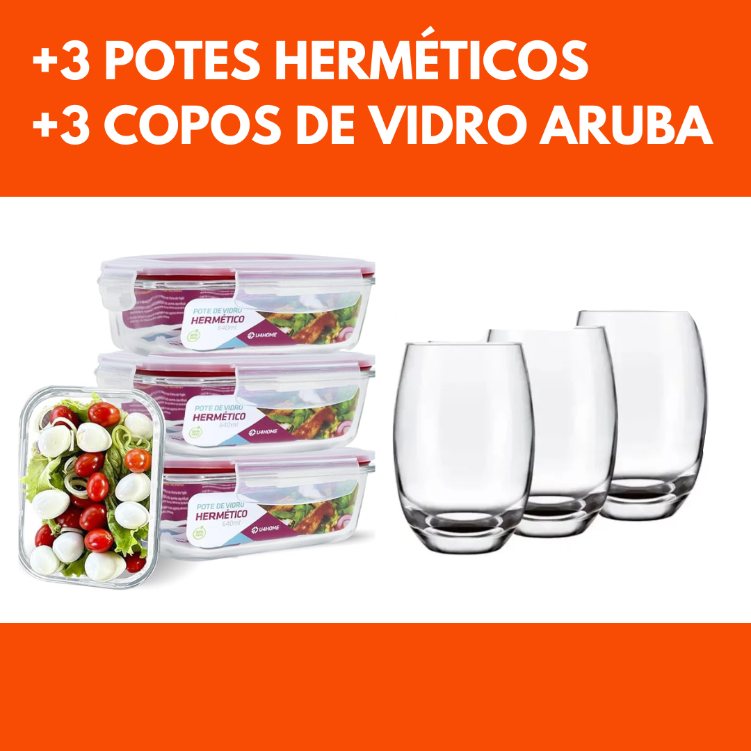 '+ 3 Potes Herméticos + 3 Copos de Vidro Aruba
