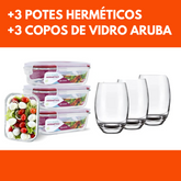 '+ 3 Potes Herméticos + 3 Copos de Vidro Aruba